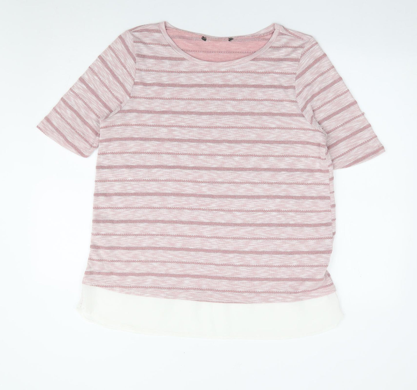 Preworn Womens Pink Striped Viscose Jersey T-Shirt Size 16 Round Neck