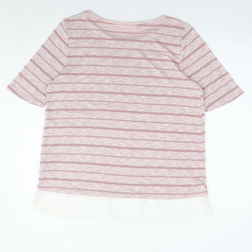 Preworn Womens Pink Striped Viscose Jersey T-Shirt Size 16 Round Neck