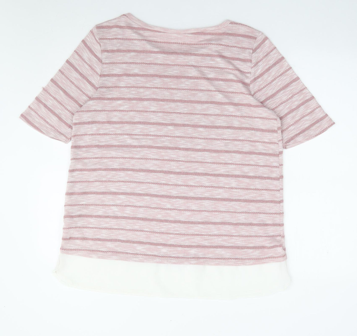 Preworn Womens Pink Striped Viscose Jersey T-Shirt Size 16 Round Neck