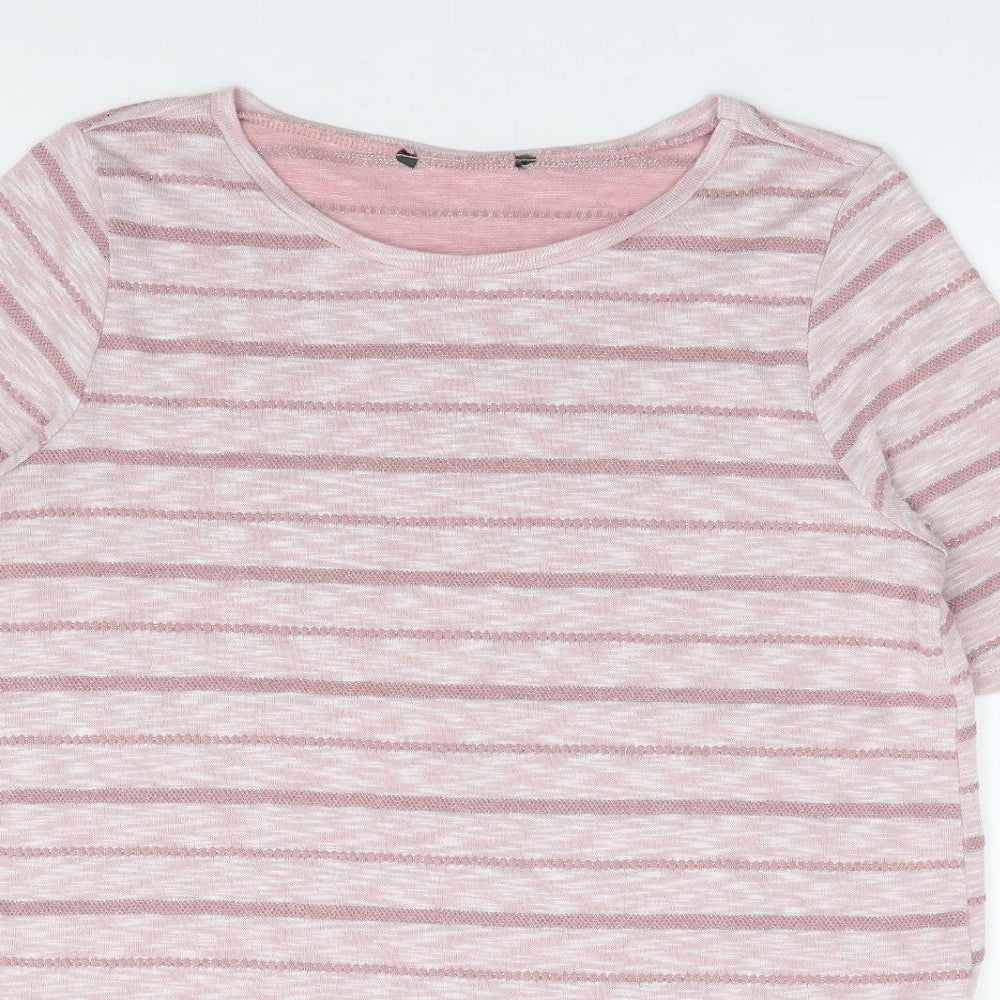 Preworn Womens Pink Striped Viscose Jersey T-Shirt Size 16 Round Neck
