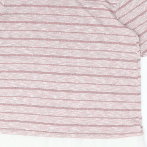 Preworn Womens Pink Striped Viscose Jersey T-Shirt Size 16 Round Neck