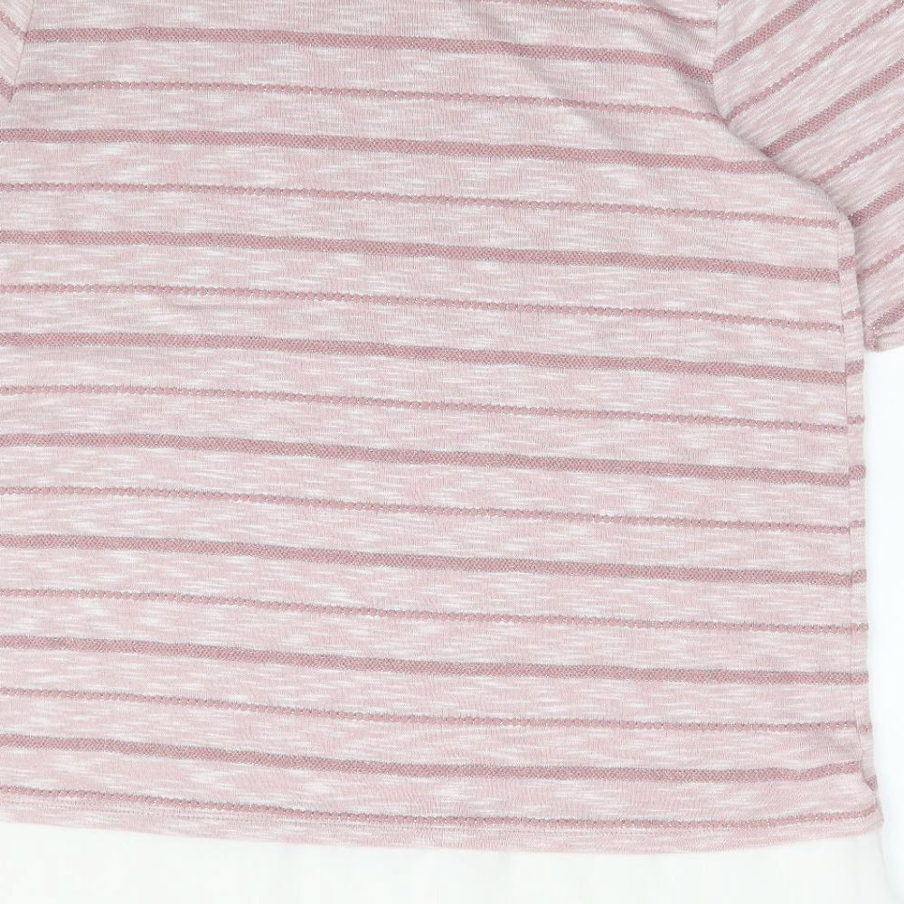 Preworn Womens Pink Striped Viscose Jersey T-Shirt Size 16 Round Neck