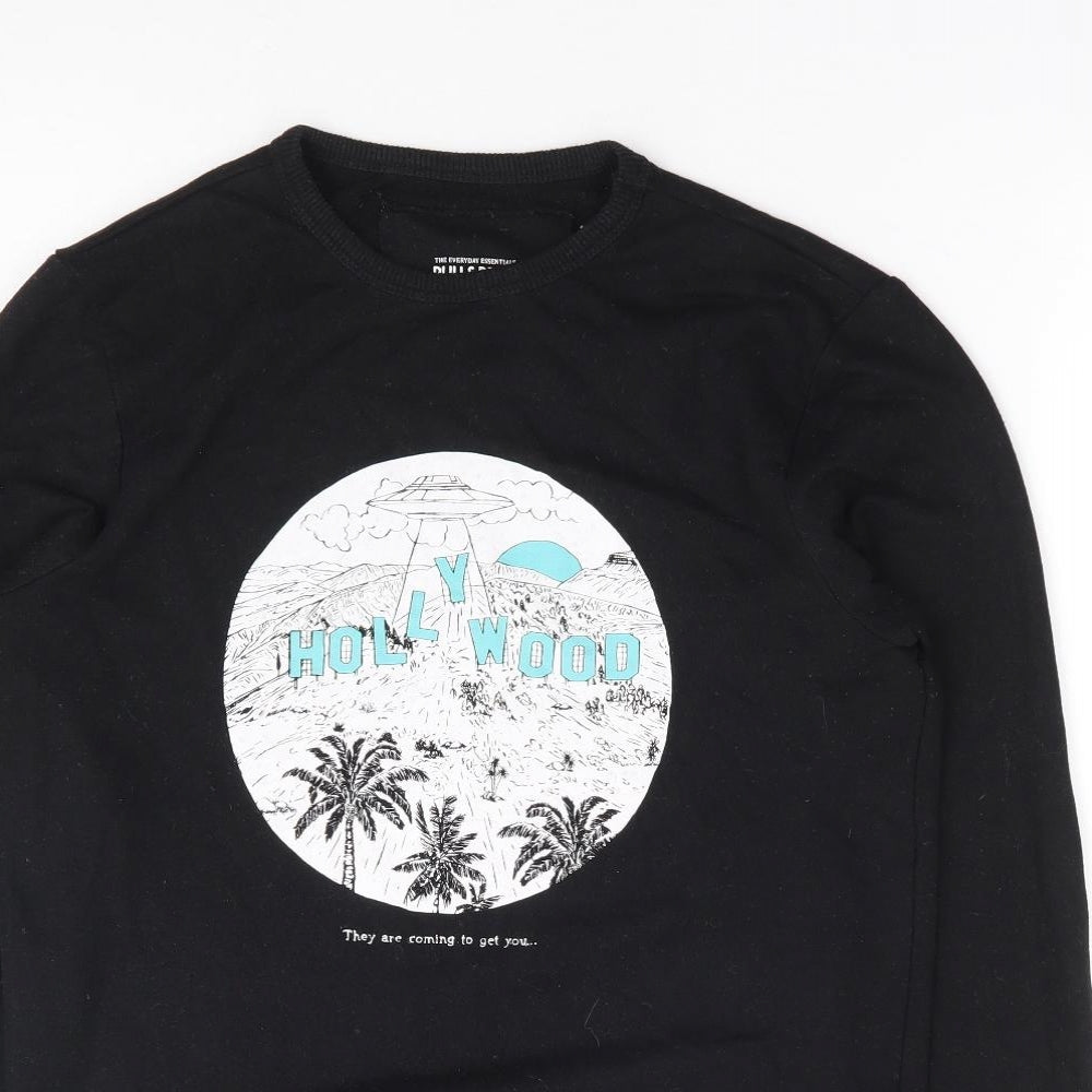 Pull & Bear Womens Black Cotton Pullover Sweatshirt Size S Pullover