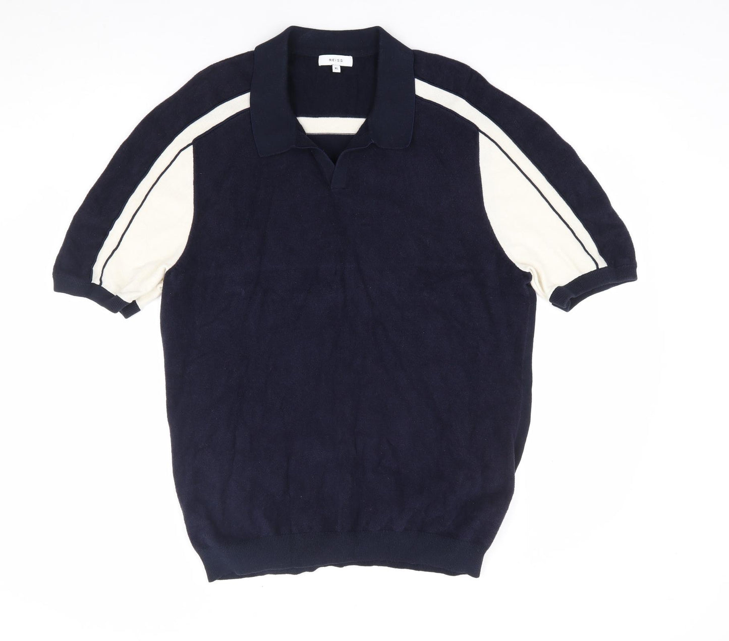 Reiss Mens Blue Cotton Polo Size XL Collared Pullover