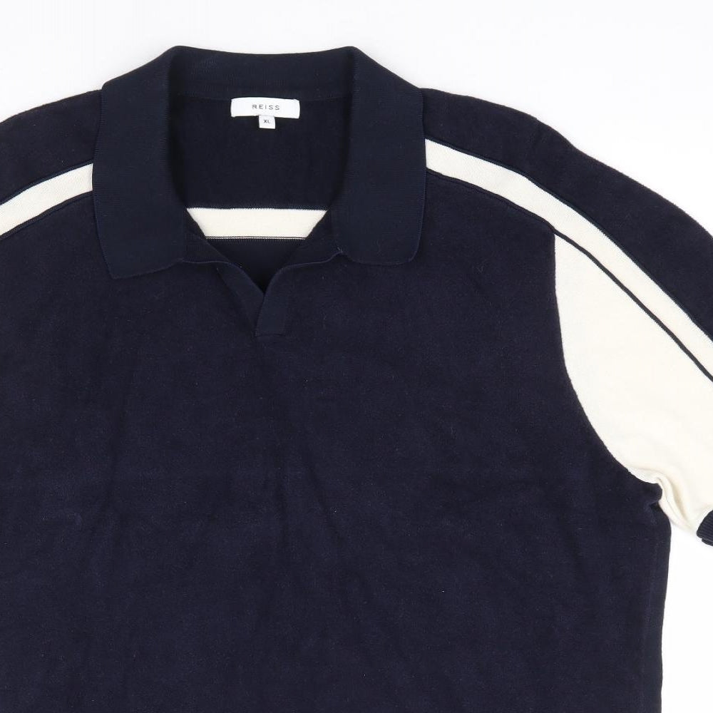 Reiss Mens Blue Cotton Polo Size XL Collared Pullover