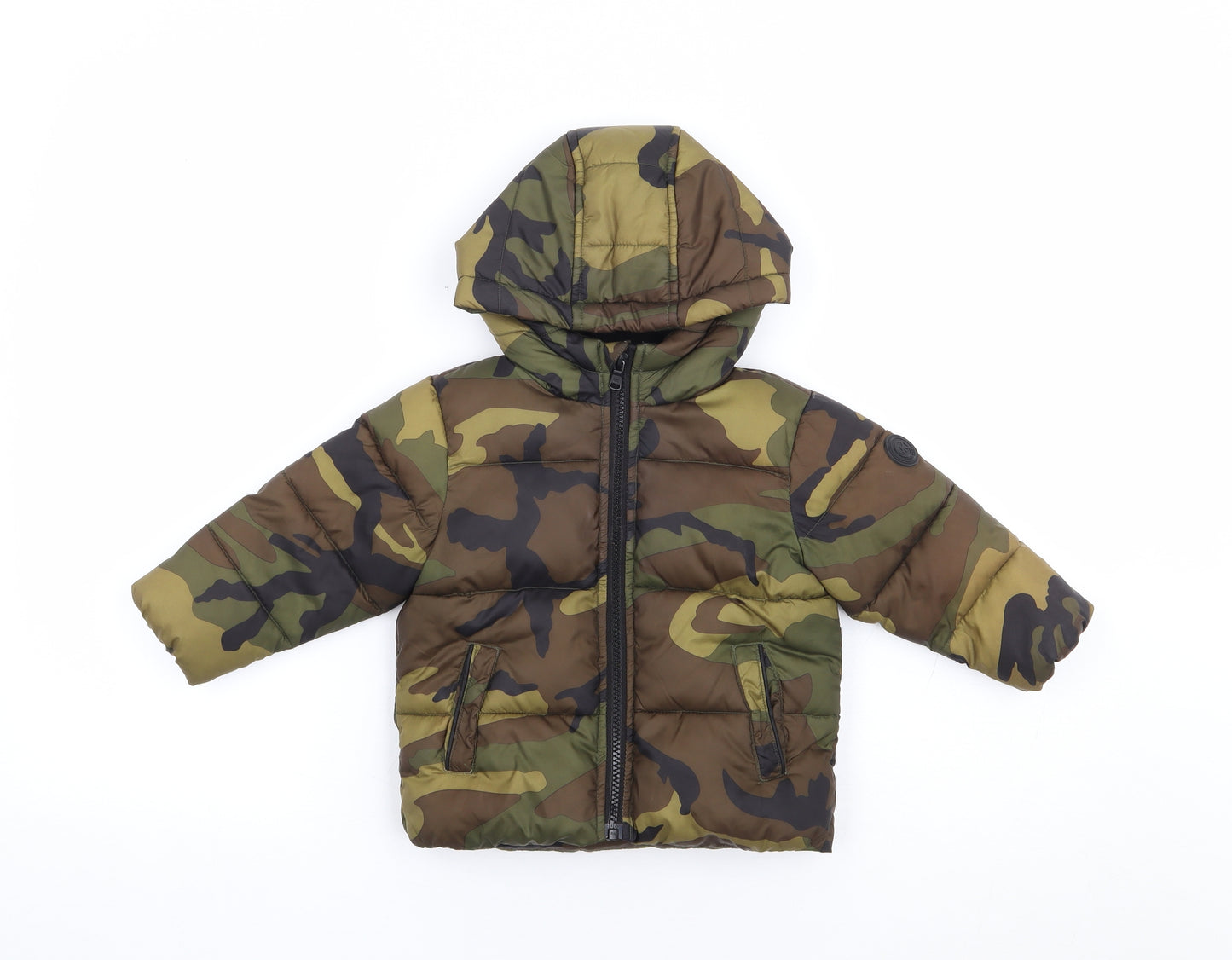Micheal Kors Boys Green Camouflage Parka Coat Size 18 Months Zip