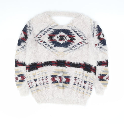 Golden Live Womens Multicoloured Round Neck Geometric Acrylic Pullover Jumper Size S - Fluffy
