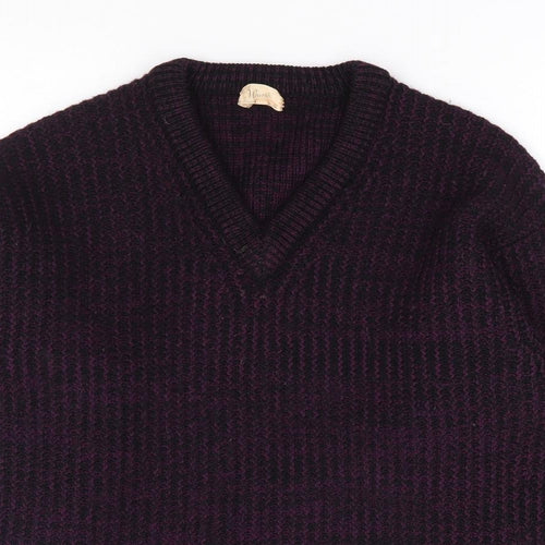 Worth Handframed Knitwear Mens Purple V-Neck Acrylic Pullover Jumper Size L