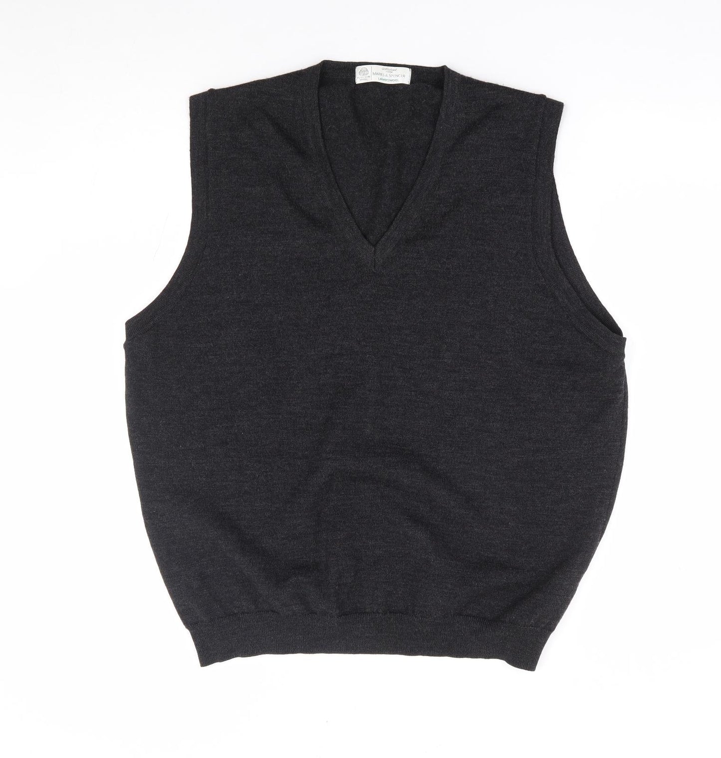 Marks and Spencer Mens Grey V-Neck Wool Vest Jumper Size L