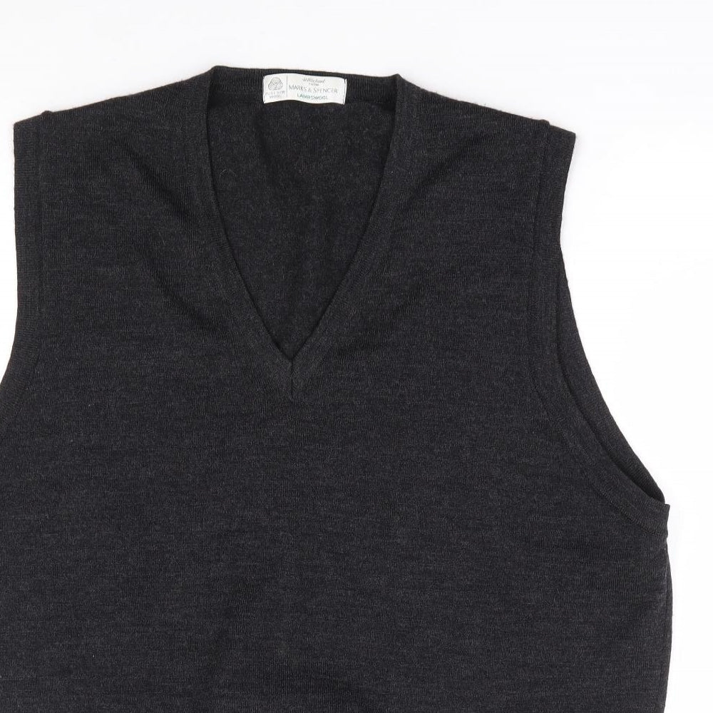 Marks and Spencer Mens Grey V-Neck Wool Vest Jumper Size L