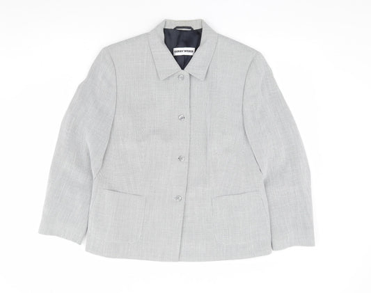 Front view of Gerry Weber women’s ivory geometric jacket, size UK 16, button