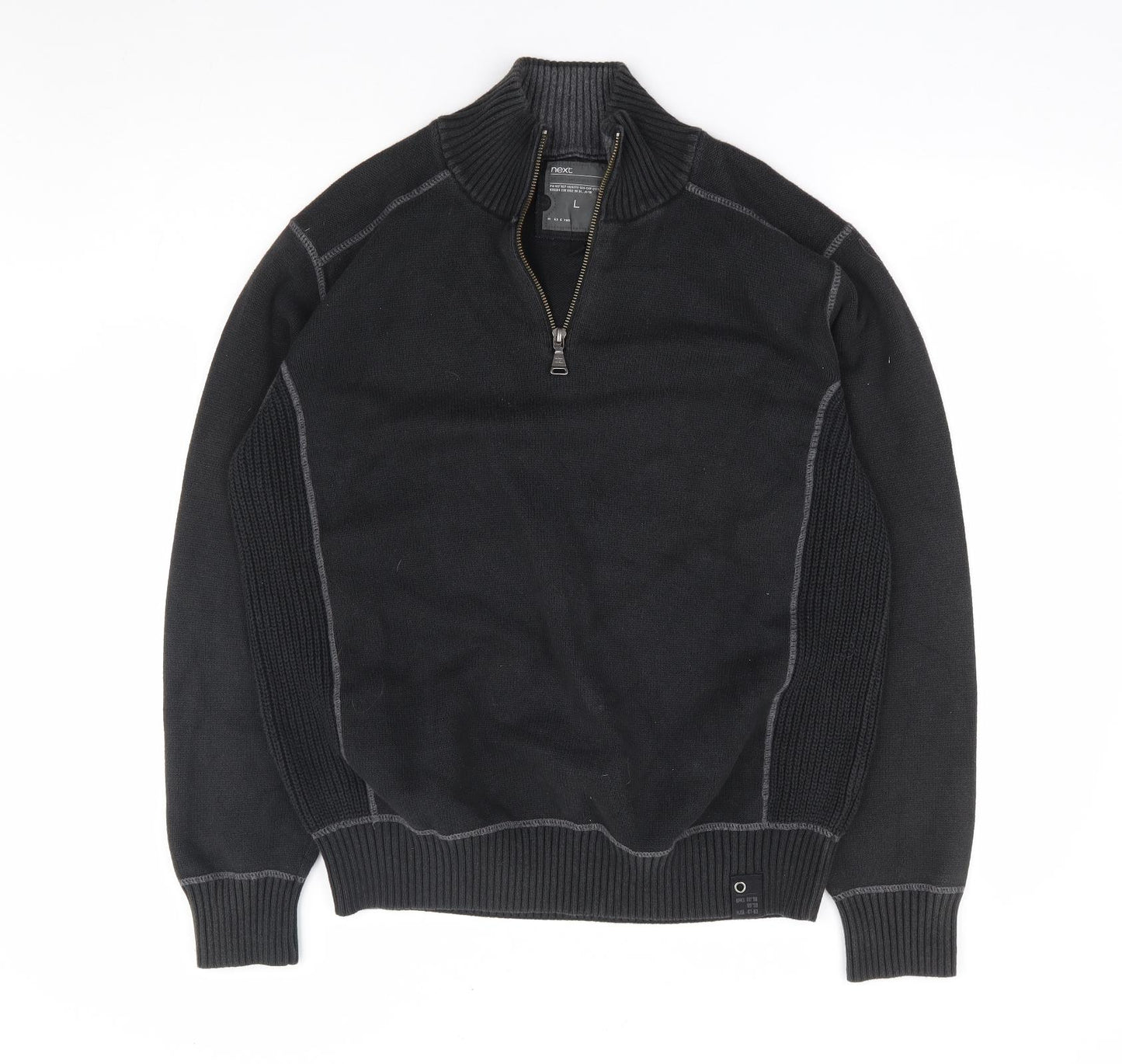 NEXT Mens Black V-Neck Polyester Pullover Jumper Size L