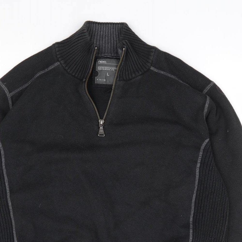 NEXT Mens Black V-Neck Polyester Pullover Jumper Size L