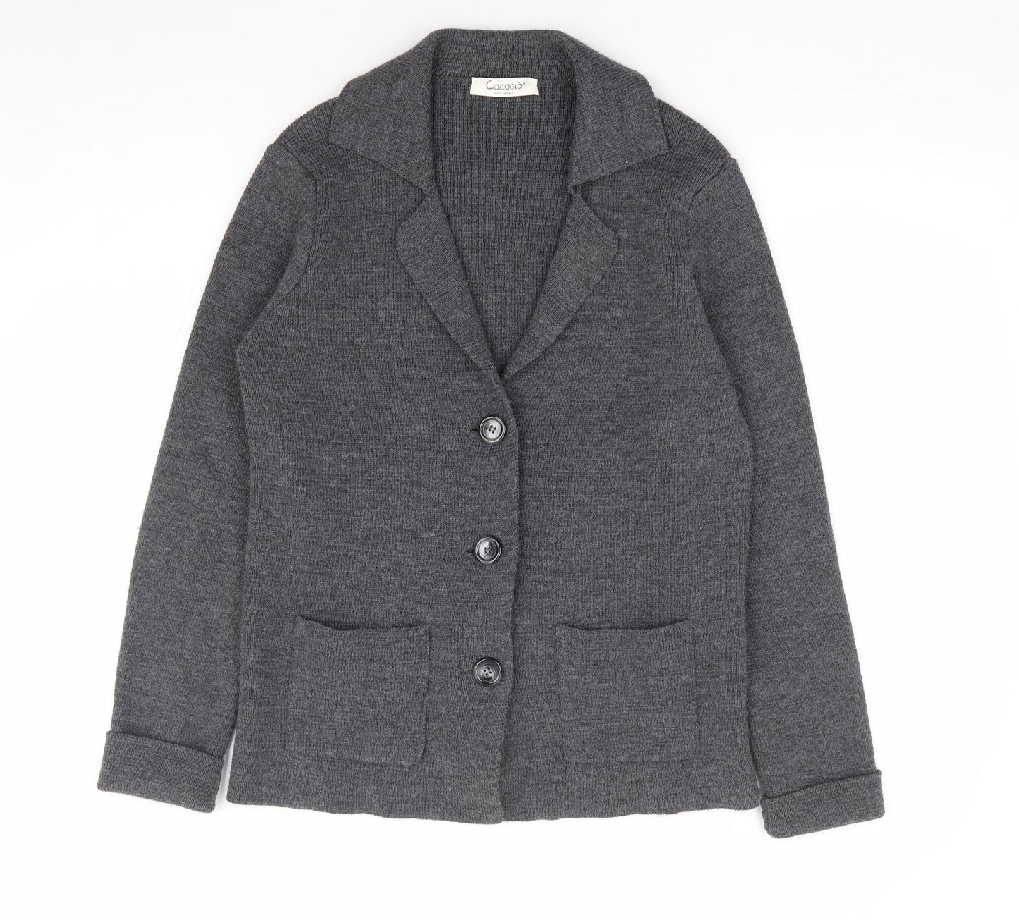 Cocogio Womens Grey V-Neck Acrylic Cardigan Jumper Size M