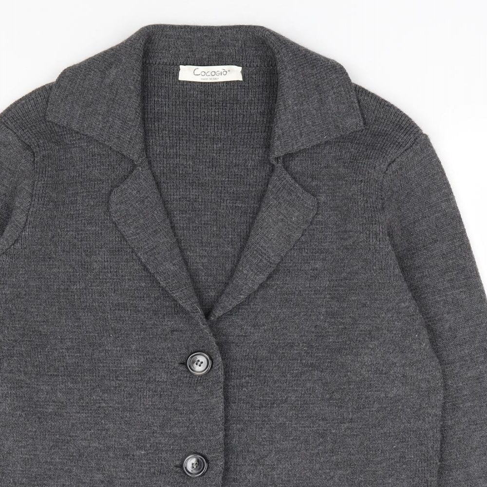 Cocogio Womens Grey V-Neck Acrylic Cardigan Jumper Size M