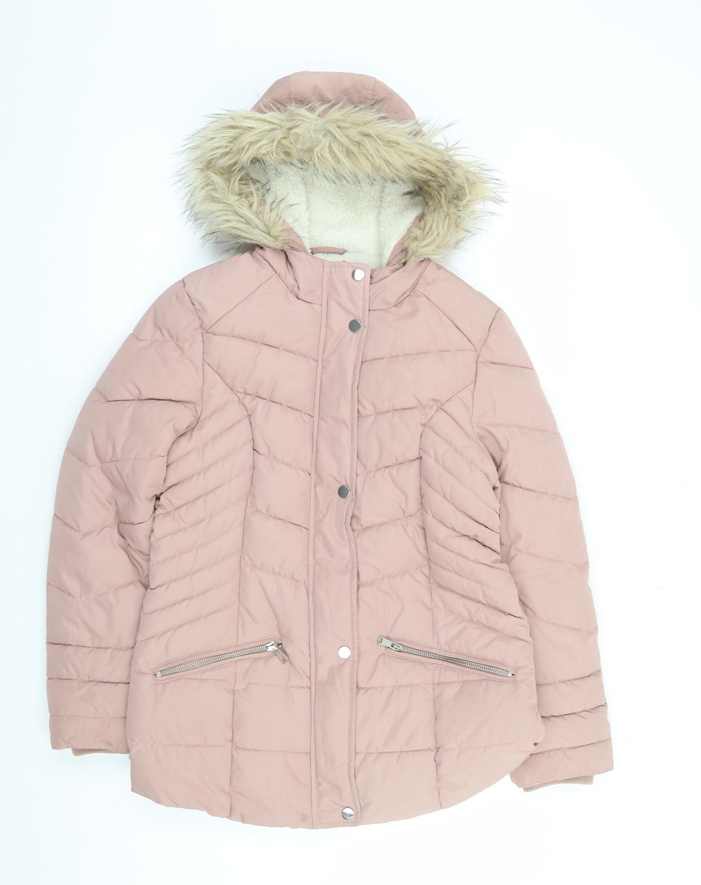 Primark Girls Pink Parka Coat Size 12-13 Years Zip