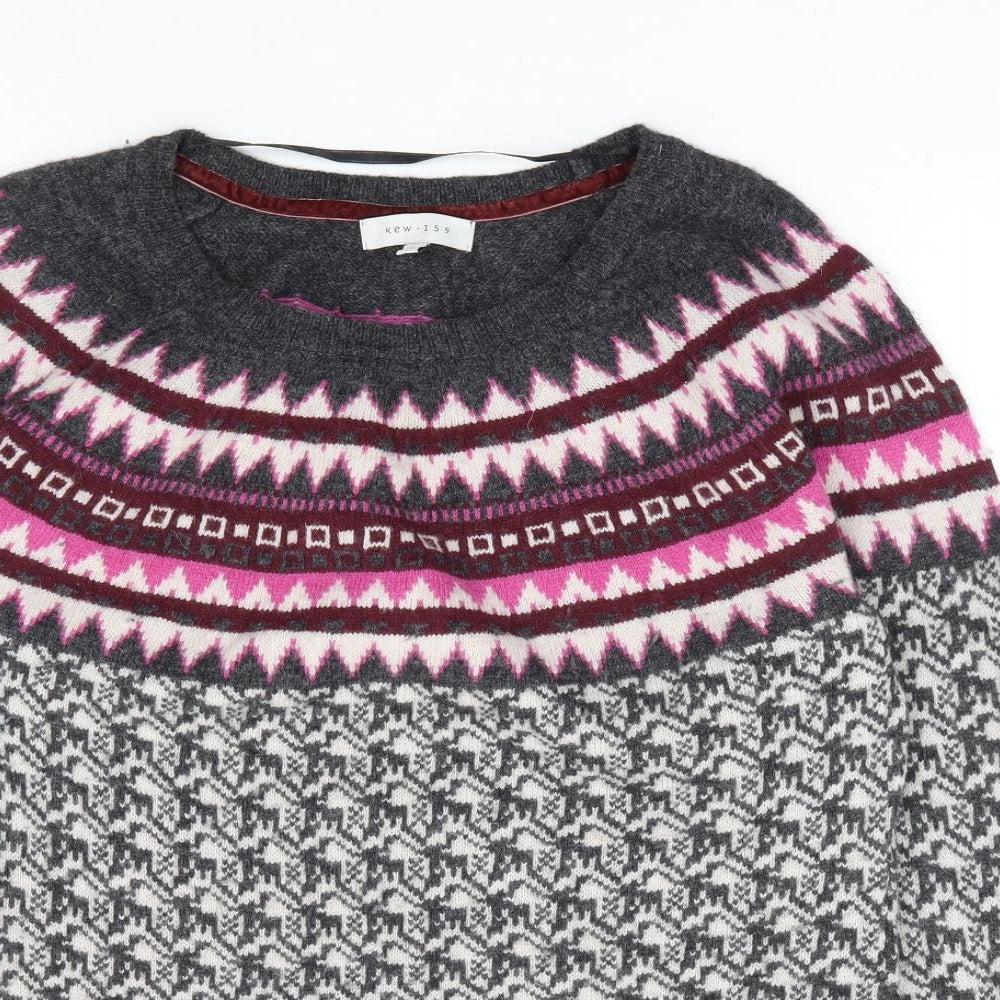 Kew 159 Womens Grey Round Neck Geometric Wool Pullover Jumper Size L