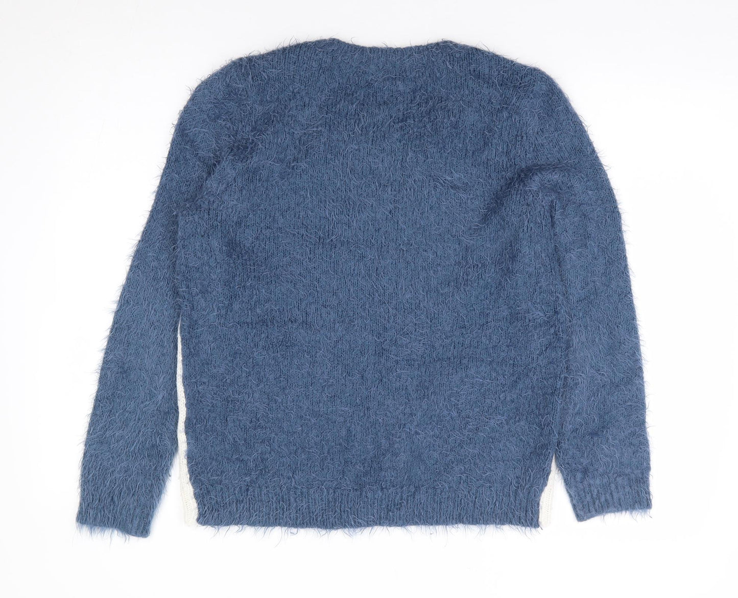 Marks and Spencer Womens Blue Round Neck Geometric Acrylic Pullover Jumper Size 8 - Christmas