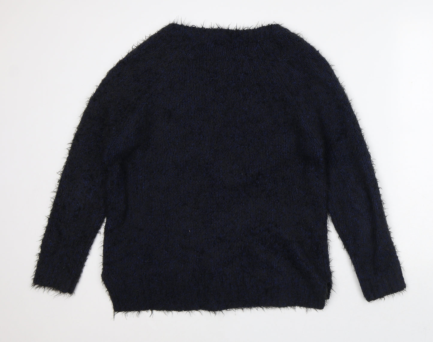 George Womens Blue V-Neck Geometric Polyester Cardigan Jumper Size 12