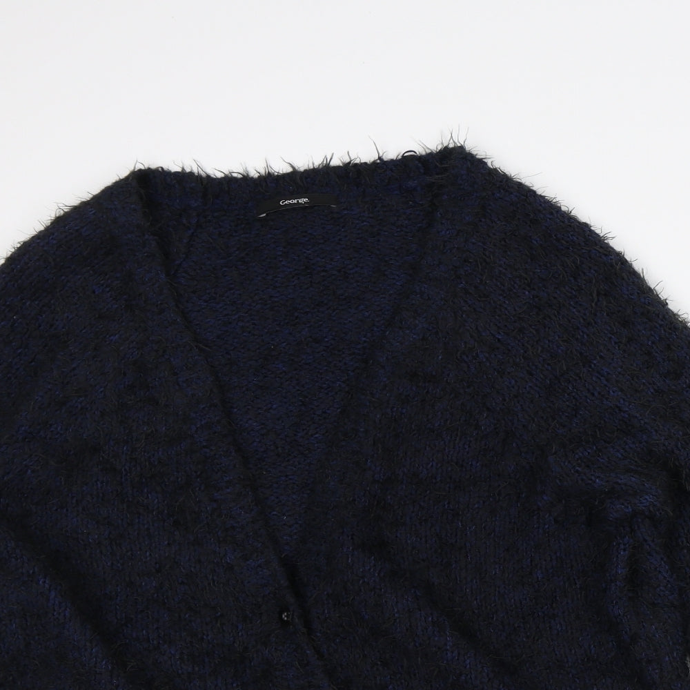 George Womens Blue V-Neck Geometric Polyester Cardigan Jumper Size 12