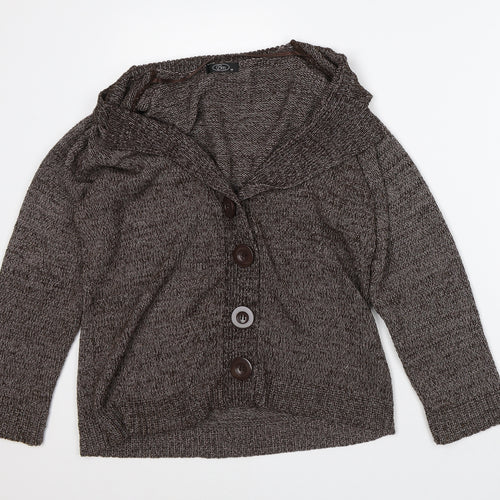 Bonmarché Womens Brown V-Neck Geometric Acrylic Cardigan Jumper Size M