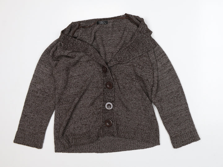 Bonmarché Womens Brown V-Neck Geometric Acrylic Cardigan Jumper Size M