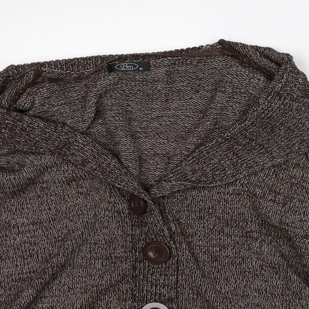 Bonmarché Womens Brown V-Neck Geometric Acrylic Cardigan Jumper Size M