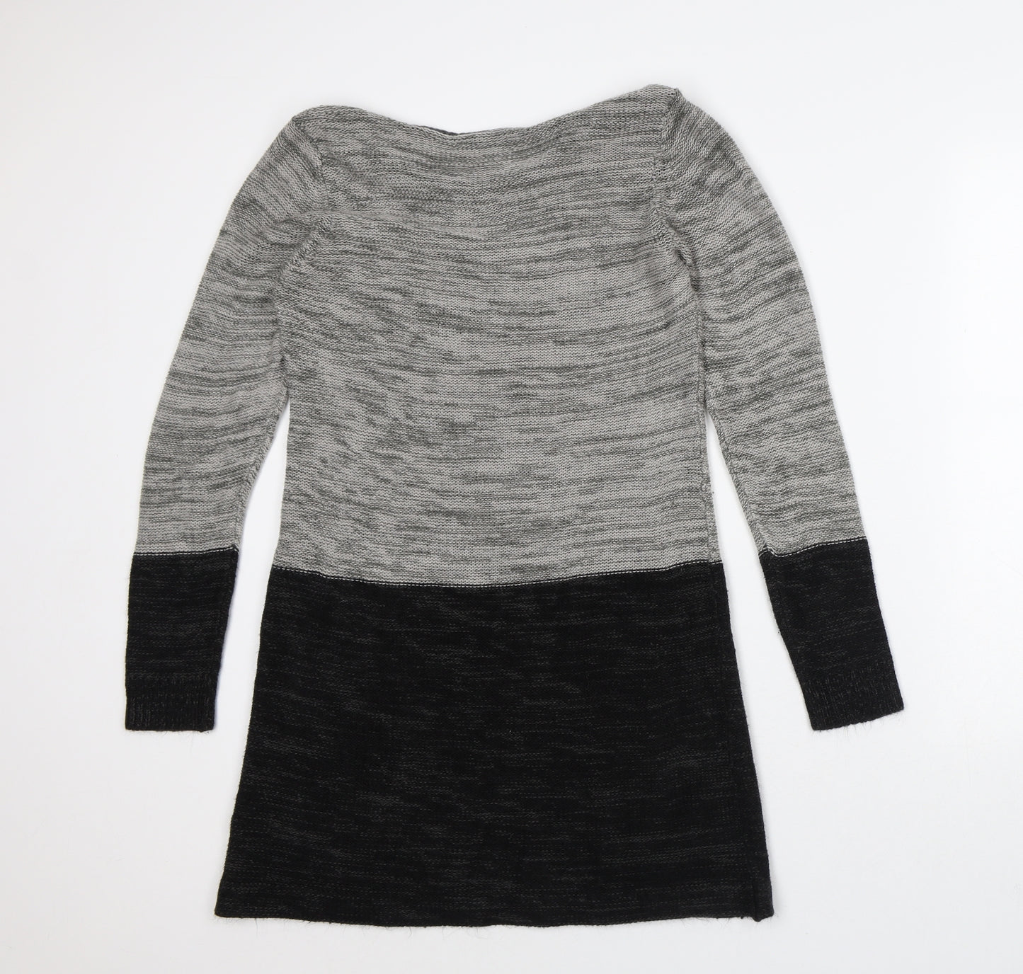 Love Knitwear Womens Grey Striped Acrylic Jumper Dress Size 16 Round Neck