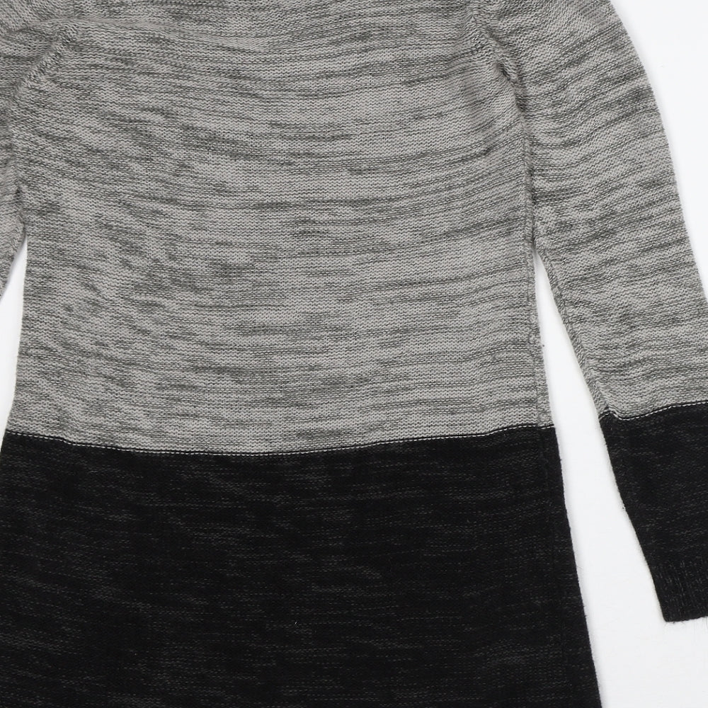 Love Knitwear Womens Grey Striped Acrylic Jumper Dress Size 16 Round Neck
