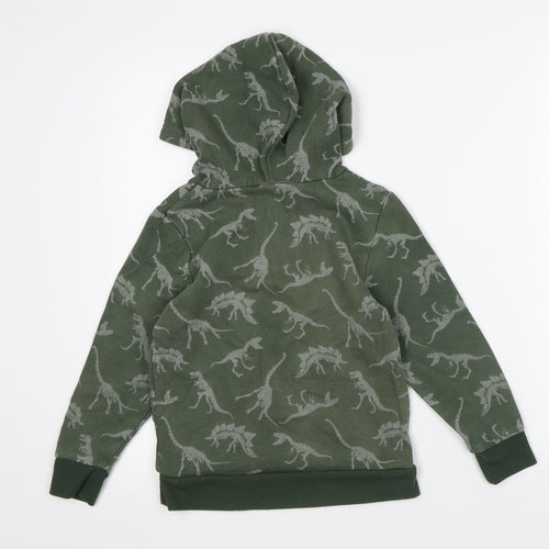 H&M Boys Green Geometric Cotton Pullover Hoodie Size 6-7 Years - Dinosaur