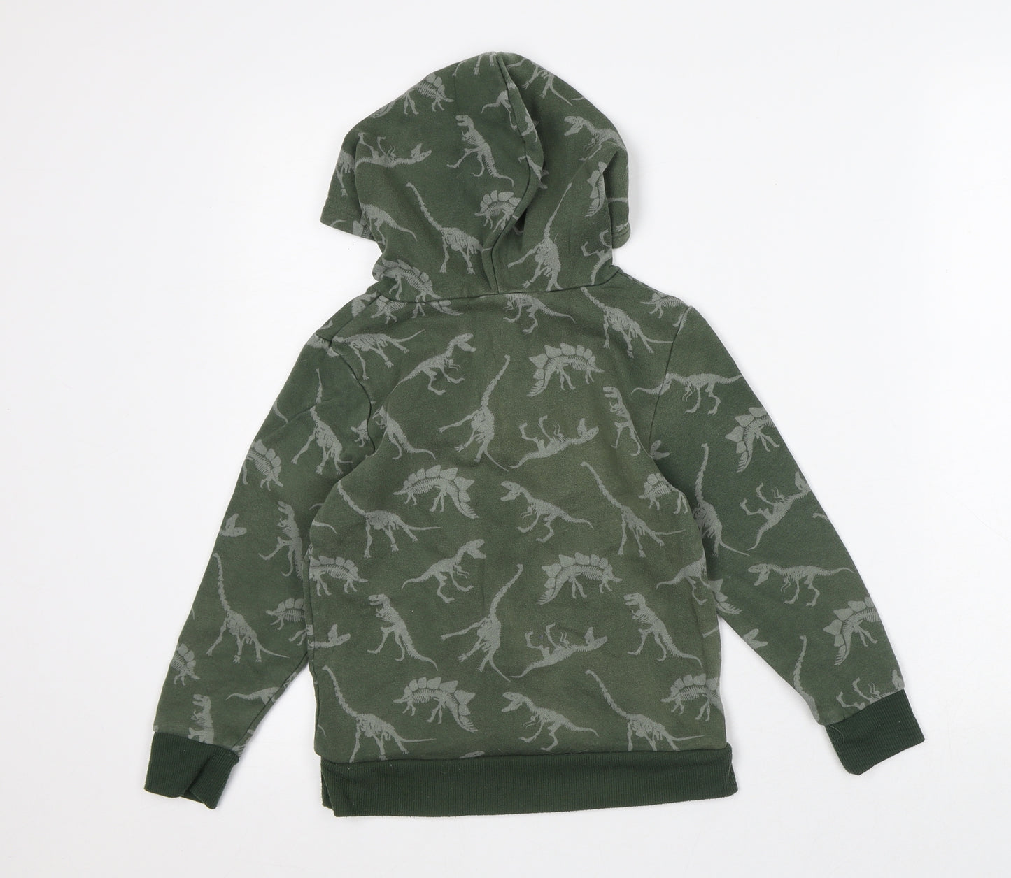H&M Boys Green Geometric Cotton Pullover Hoodie Size 6-7 Years - Dinosaur
