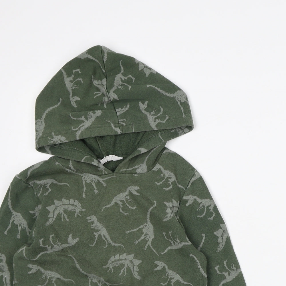 H&M Boys Green Geometric Cotton Pullover Hoodie Size 6-7 Years - Dinosaur