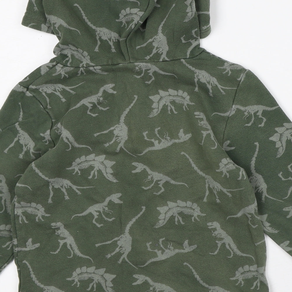 H&M Boys Green Geometric Cotton Pullover Hoodie Size 6-7 Years - Dinosaur