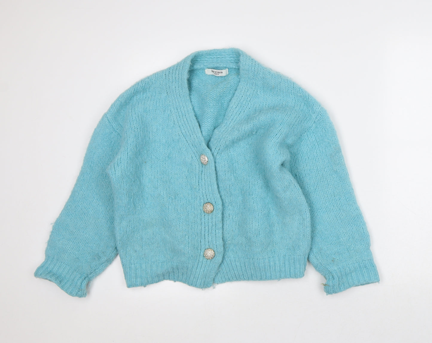 By Clara Womens Blue V-Neck Polyamide Cardigan Jumper Size S