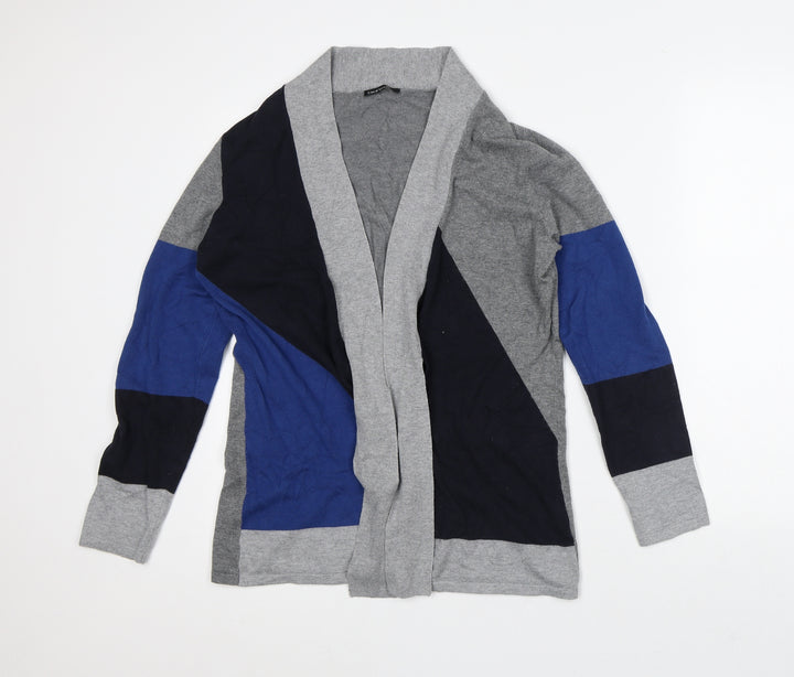 Bianca Womens Grey Round Neck Striped Viscose Cardigan Jumper Size 14