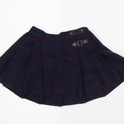 Preworn Girls Blue Check Polyester Pleated Skirt Size 18-24 Months