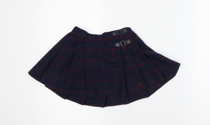 Preworn Girls Blue Check Polyester Pleated Skirt Size 18-24 Months