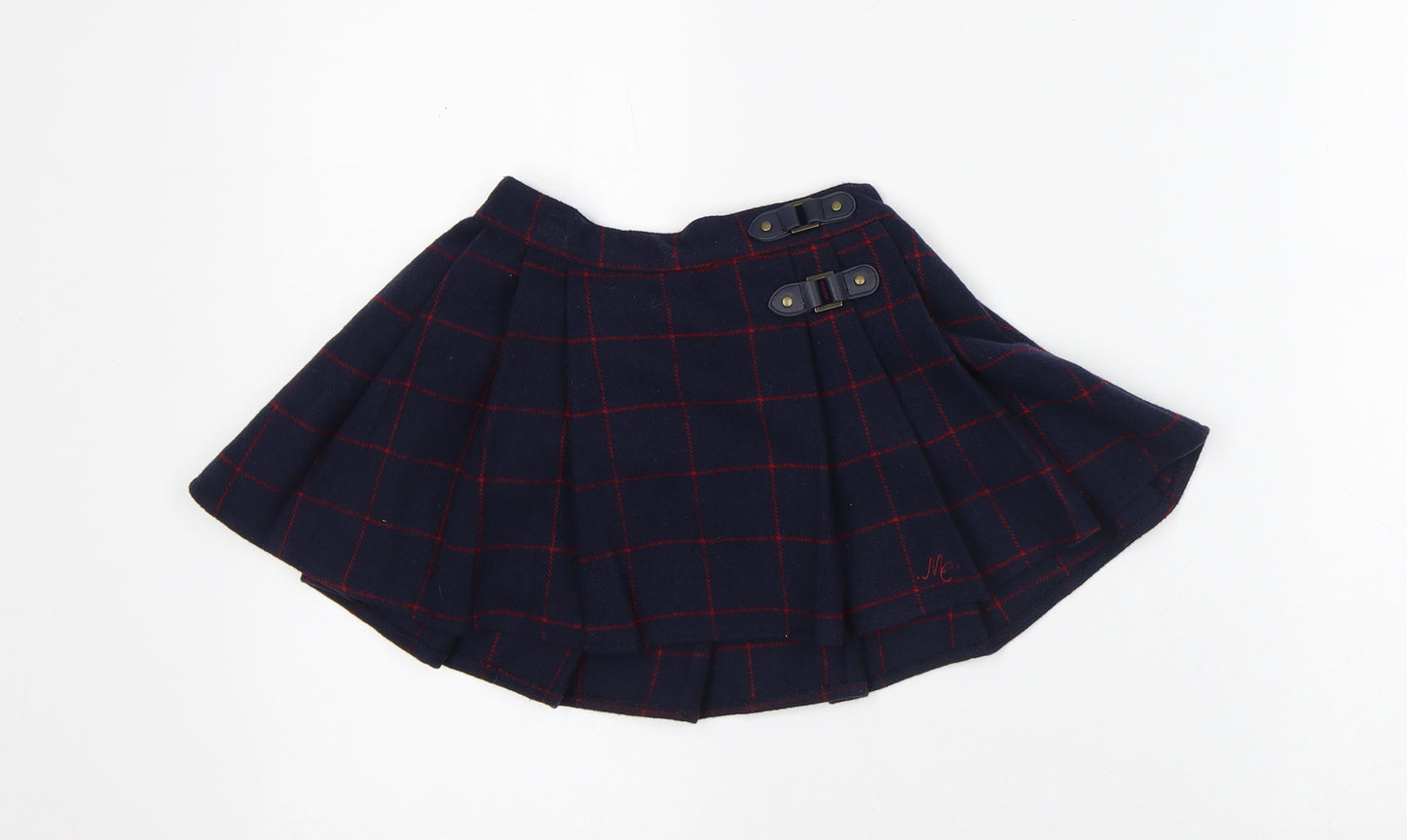 Preworn Girls Blue Check Polyester Pleated Skirt Size 18-24 Months