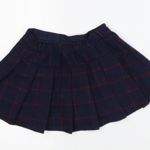 Preworn Girls Blue Check Polyester Pleated Skirt Size 18-24 Months