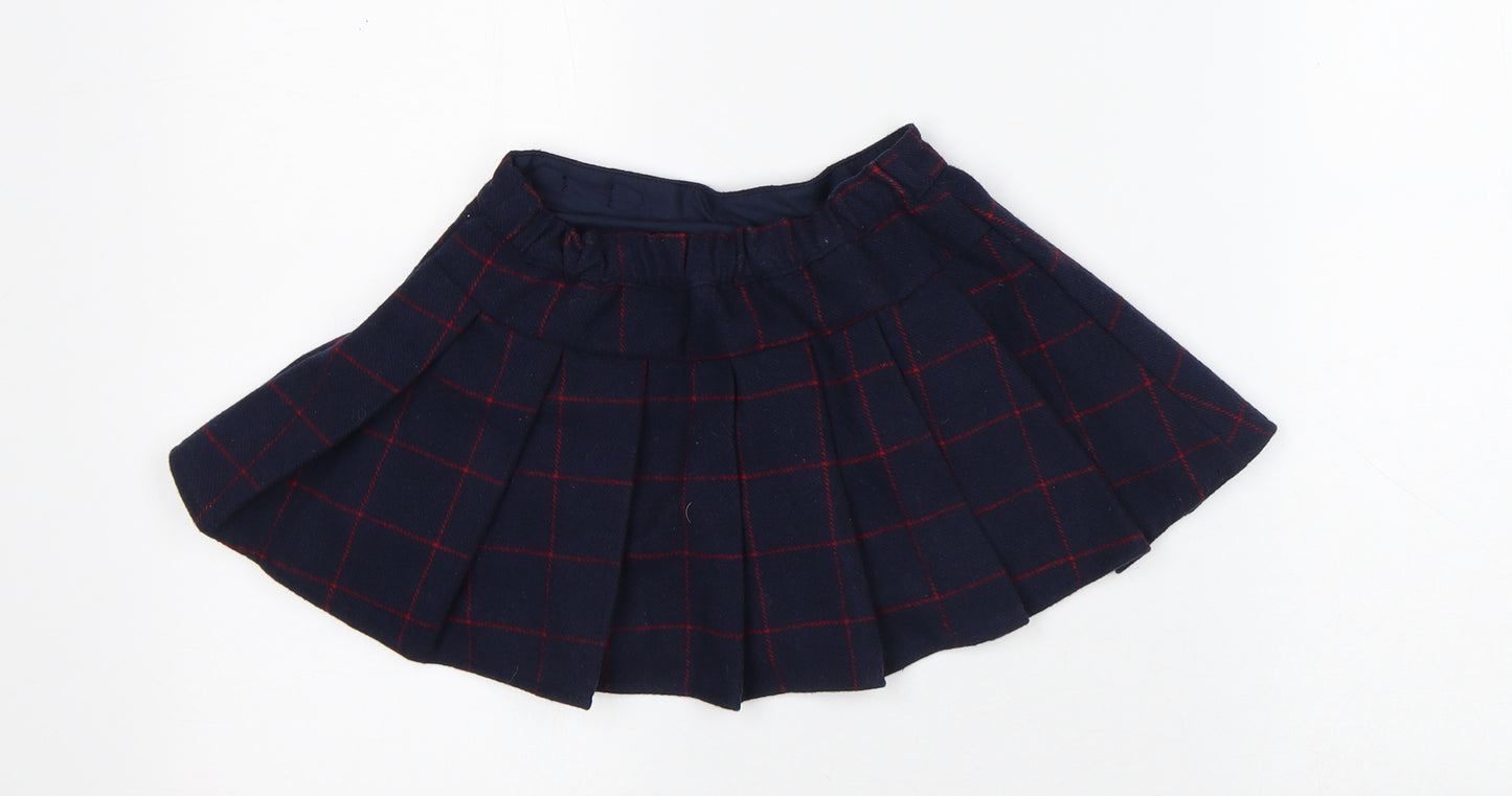 Preworn Girls Blue Check Polyester Pleated Skirt Size 18-24 Months