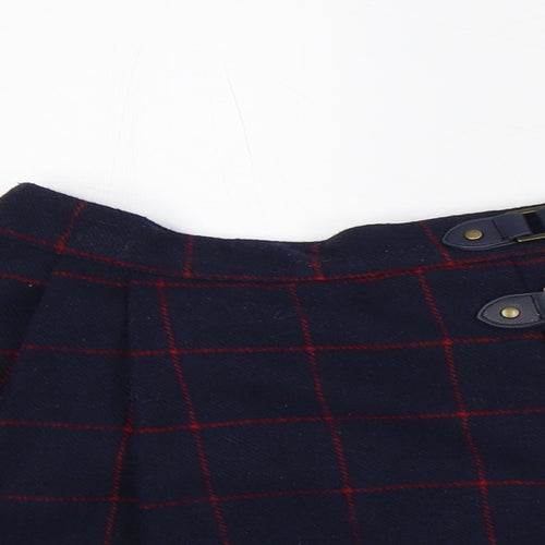 Preworn Girls Blue Check Polyester Pleated Skirt Size 18-24 Months