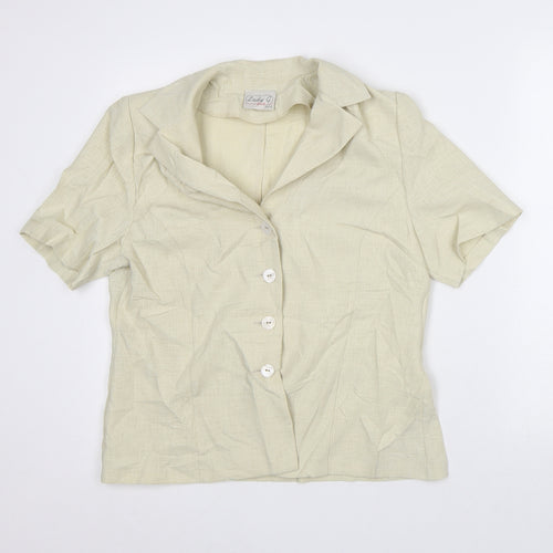 Godshe Womens Beige Geometric Jacket Blazer Size 12 - Short Sleeve