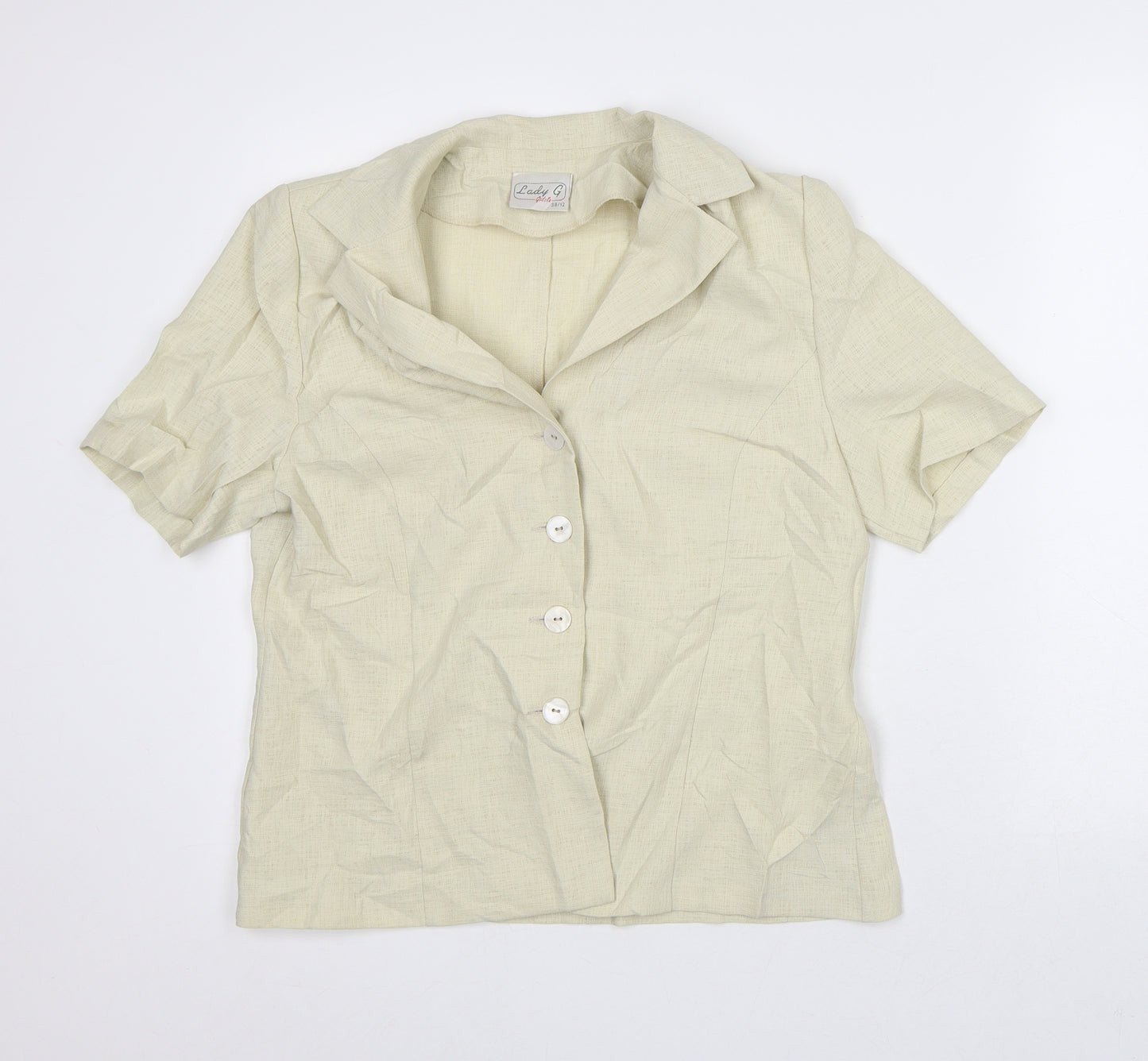 Godshe Womens Beige Geometric Jacket Blazer Size 12 - Short Sleeve