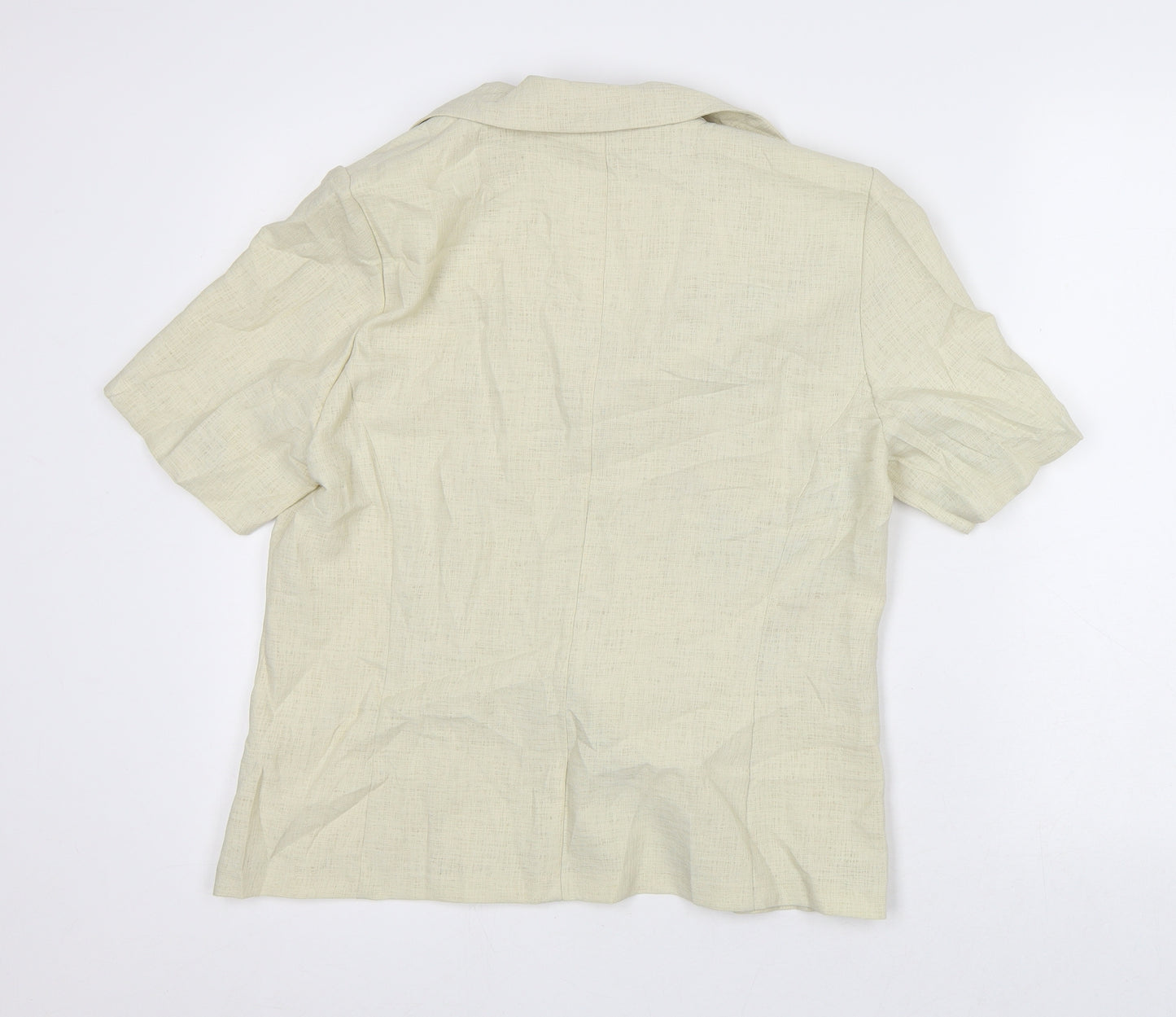 Godshe Womens Beige Geometric Jacket Blazer Size 12 - Short Sleeve