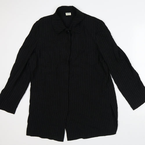 Viyella Womens Black Striped Polyester Jacket Dress Size 14 Collared