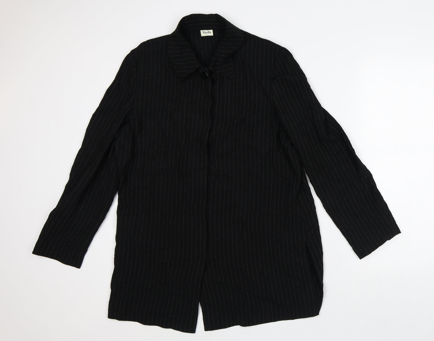 Viyella Womens Black Striped Polyester Jacket Dress Size 14 Collared
