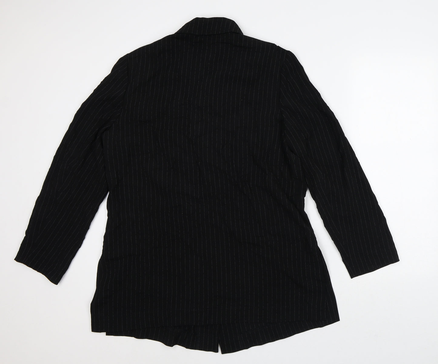 Viyella Womens Black Striped Polyester Jacket Dress Size 14 Collared