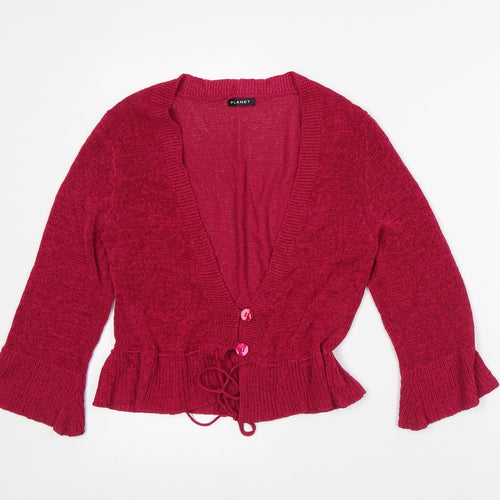 Planet Womens Pink V-Neck Polyester Cardigan Jumper Size S