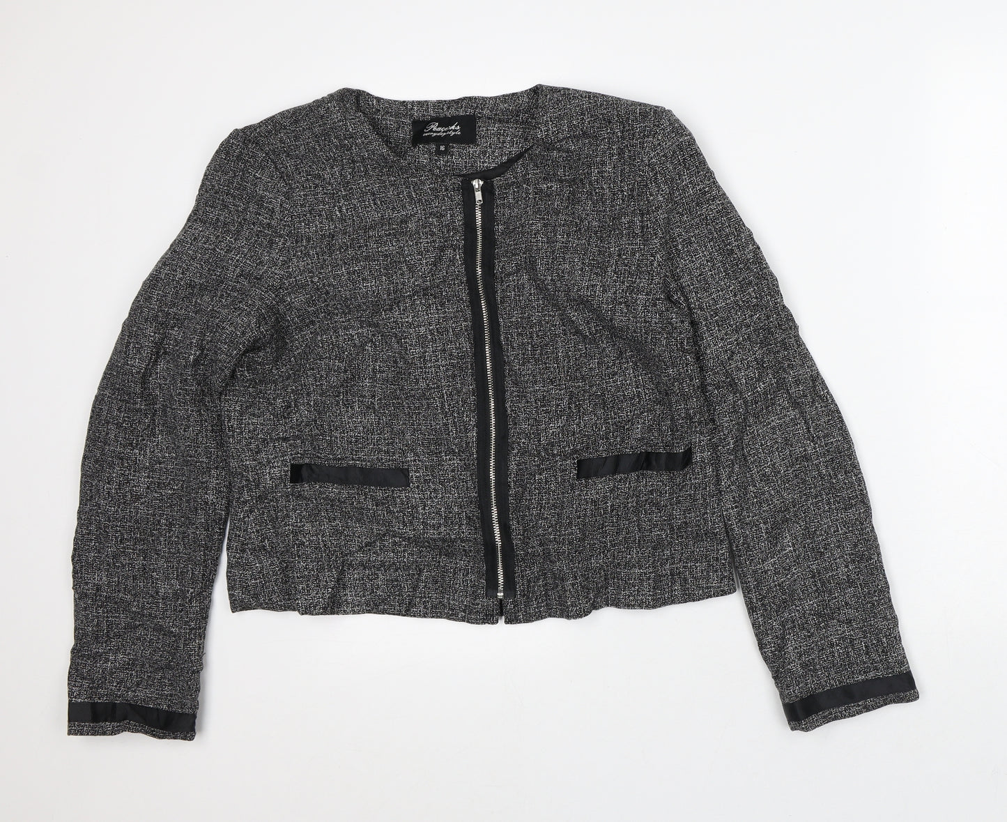 Peacocks Womens Grey Geometric Jacket Size 16 Zip