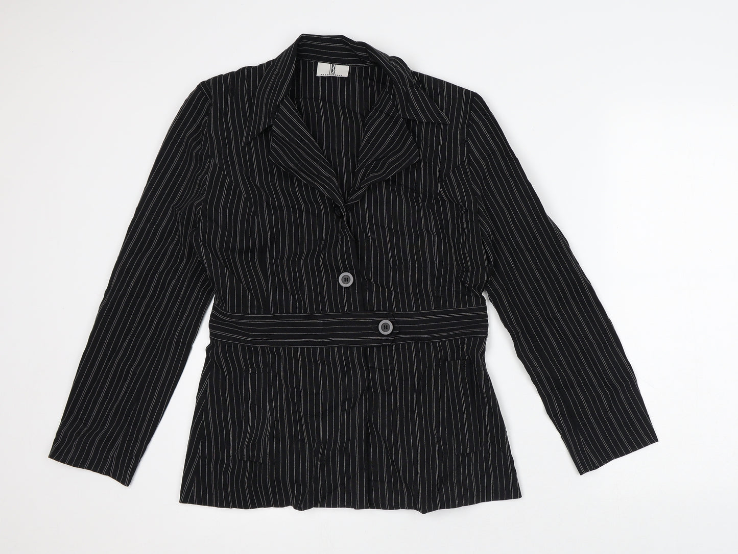 Independent Womens Black Striped Polyester Jacket Dress Size 12 Collared